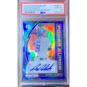 2020 Prizm Draft Picks Aaron Sabato Power Surge Blue Auto 51/60 PSA Gem Mint 10